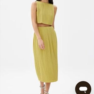 Pleated Boat Neck Crop Top and Column Midi Skirt